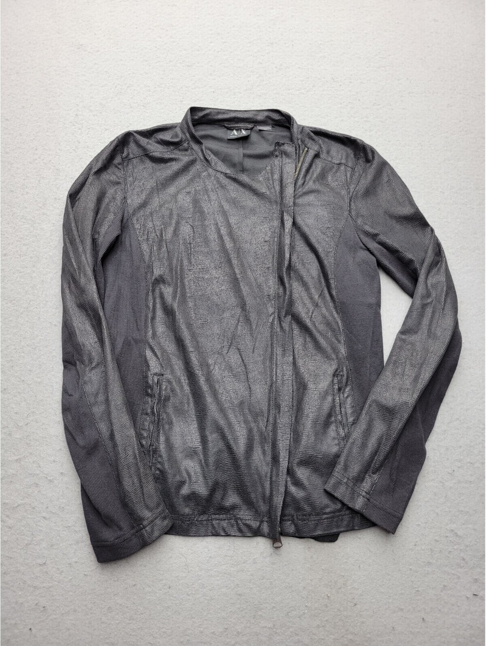 ArmanimExchange Women's Jacket Medium Black Asymetrical Snakeskin Pockets Zip